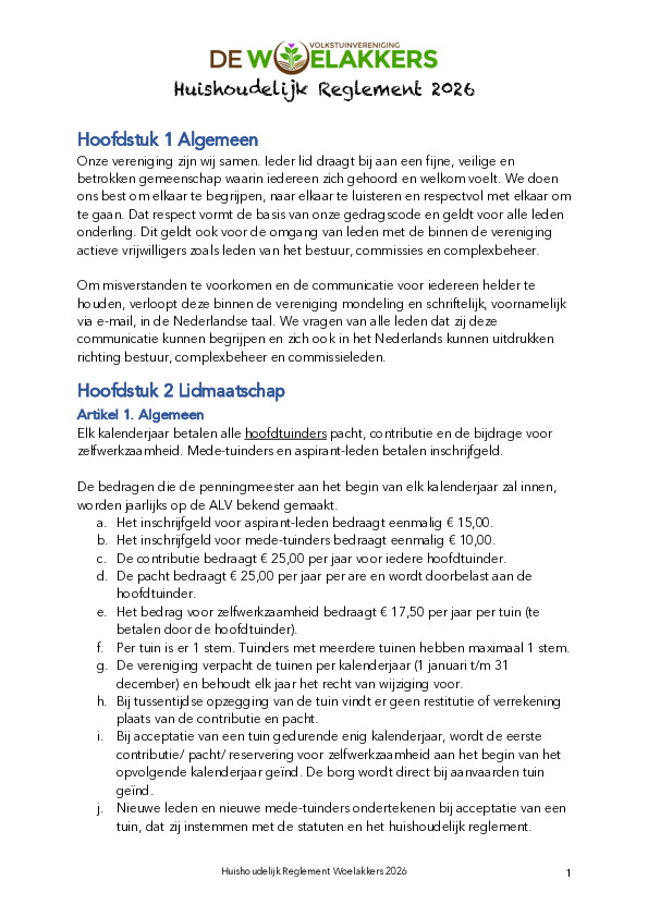 Huishoudelijk Reglement Woelakkers 2026 Huishoudelijk Reglement Woelakkers 2026